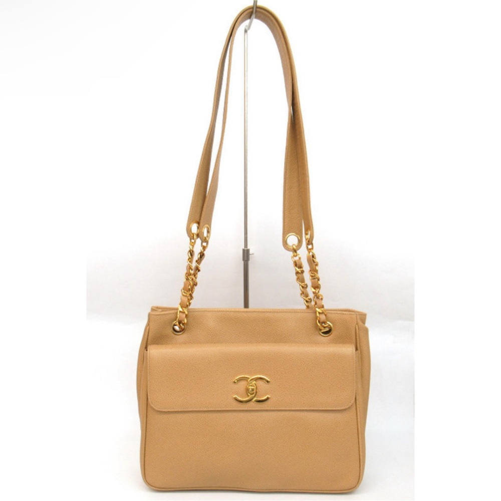 Chanel Tan Leather Shoulder Bag with Gold Chain